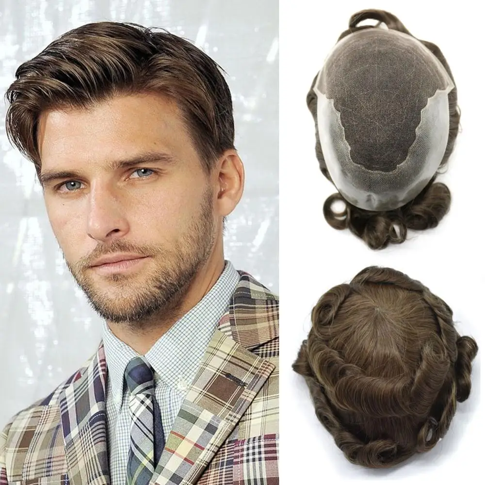 
French Lace+ Pu Q6 Men Toupee Human Hair System Natural Color Remy Human Hair Toupee For Men Hair pieces 