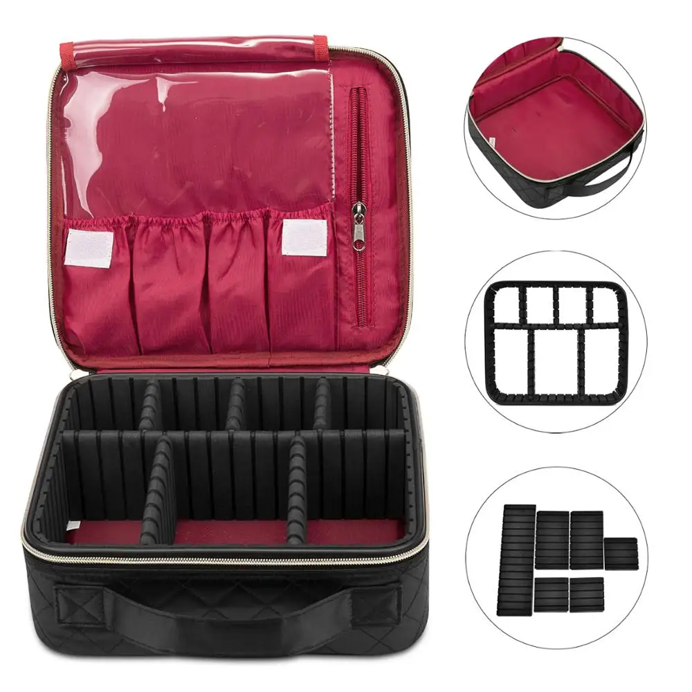 Lokass Eco Friendly Portable Waterproof Makeup Bag Cosmetic Organizer Cosmetic Case Bag  with Handle Adjustable Dividers
