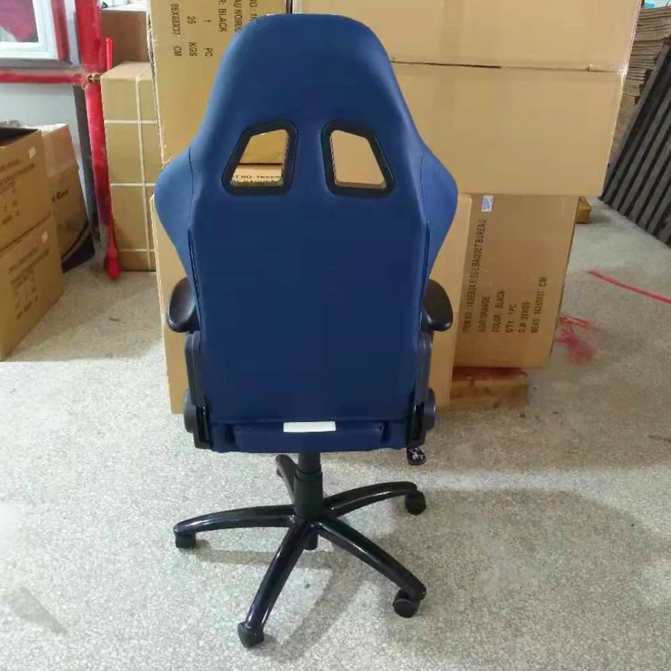Executive Racing Back Reclining Gaming Chair Blue And White PVC Leather Office Computer Seats With Arm Rest JBR2017