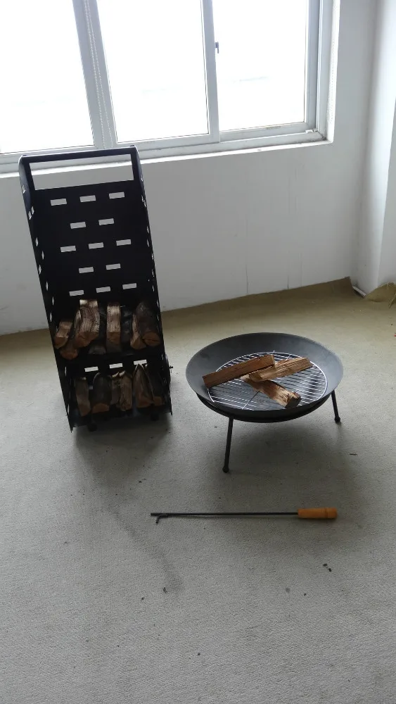 
outdoor cast iron fire pit/bowl with wood grill 