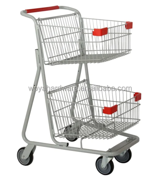 
2 layer double basket supermaeket shopping trolley cart unfolding 