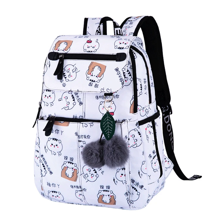 
women canvas printing college student backpack girls book bag wholesale school bags for teenagers with usb charging 