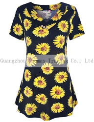 Summer Ins Fashion Women Floral Tops Shirts Blouse With Buttons