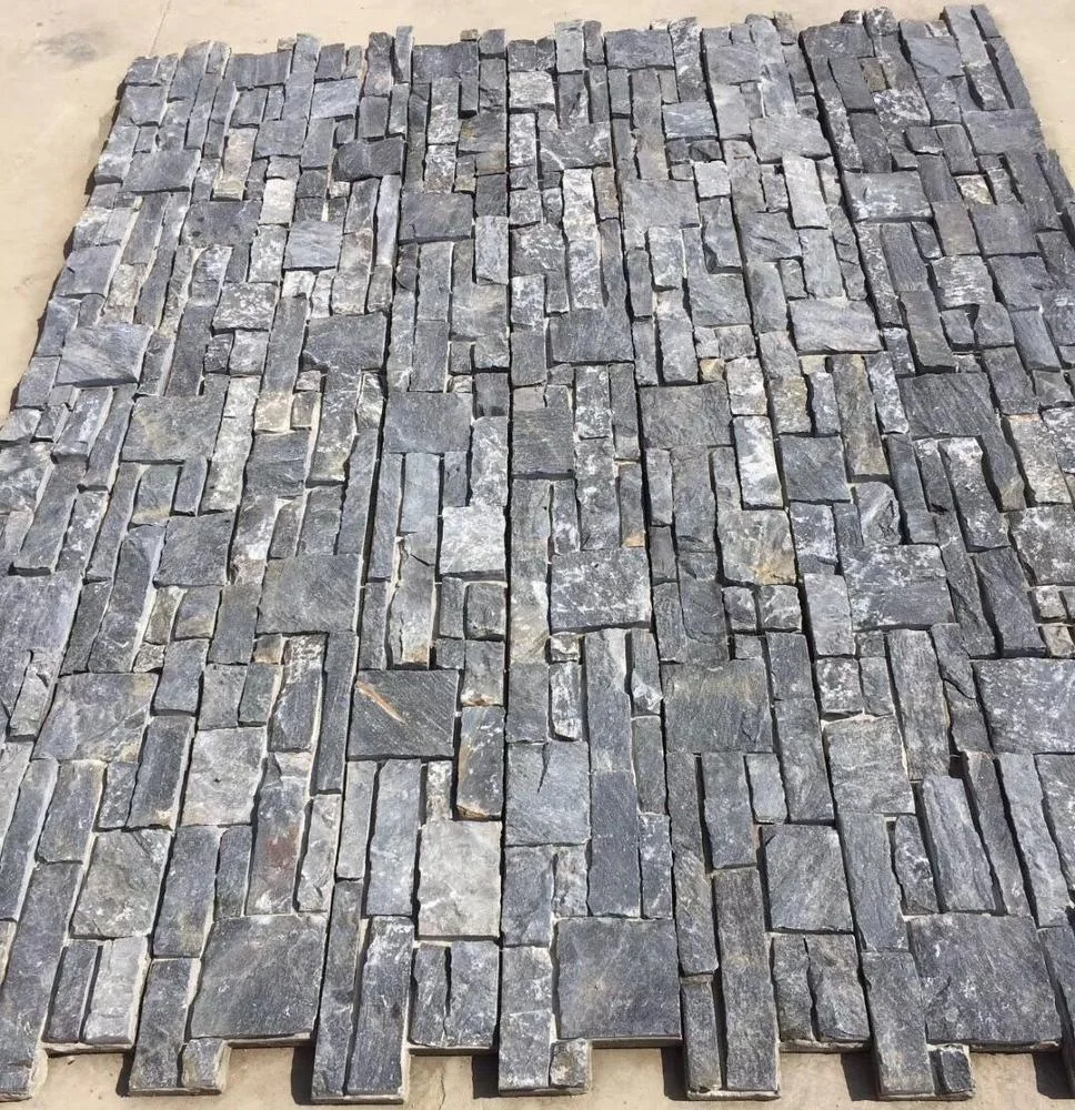 Exterior Wall Cladding Black Slate 15x60cm Foshan Dark Grey Natural Stone Veneer Panel