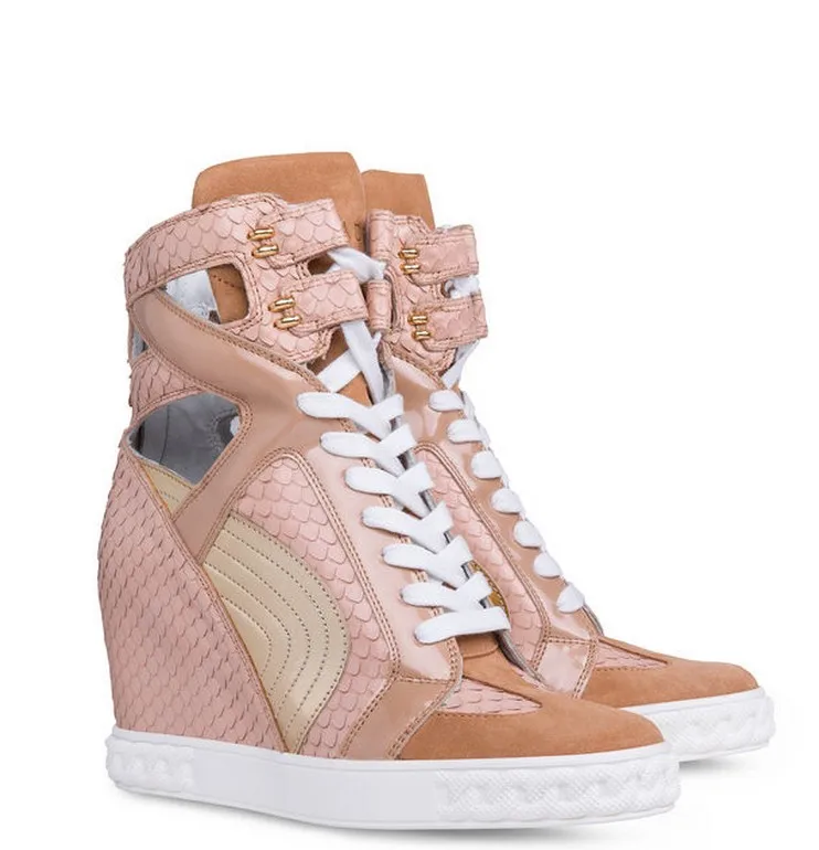 Classic genuine leather wedge sneakers for women