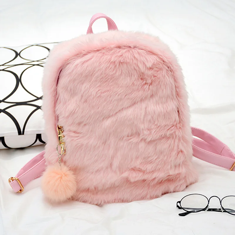 Whole Women Backpacks Bag Fur Pu Pink Black Travel School Furry Women Backpacks Bag Fur Pu Pink Black Travel School Furry Fluffy Plush Zipper Student High Quality Fashion New 2017 Backpack