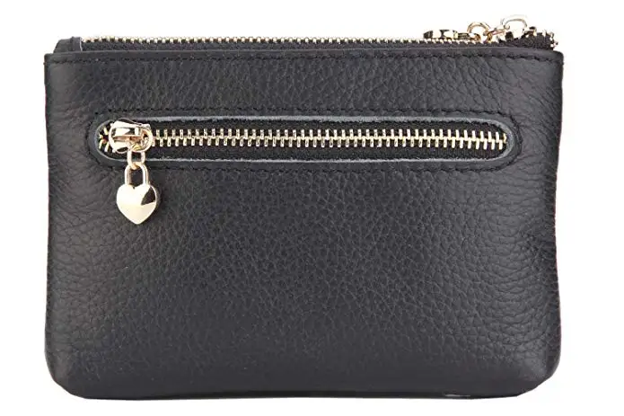 Mini Women Genuine Leather Zip Small Coin Purse With Key Ring Triple Zipper Card Holder Wallet For Women