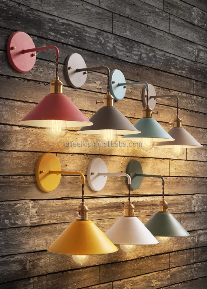 New design contemporary wrought iron multicolor lampshade brass holder wall decor lamp/lights for bedside