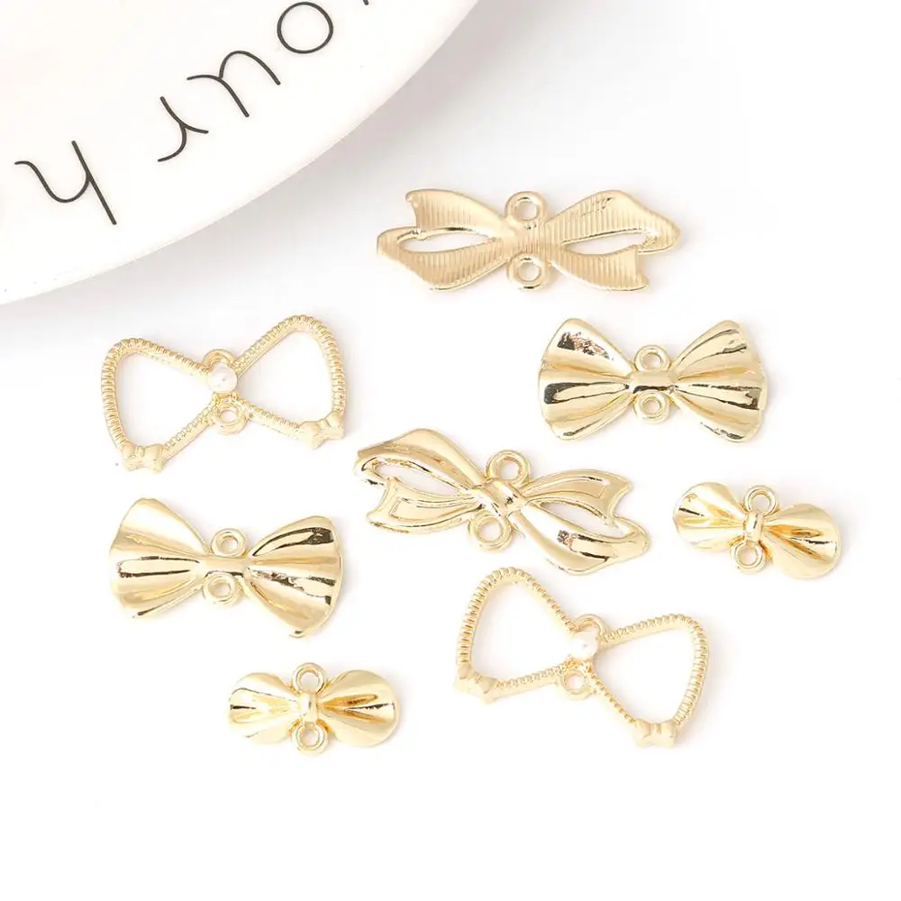 Винтажные антикварные золотые подвески в форме банта, 10 шт./лот, подвеска для ожерелья, браслета, сережек, изготовление ювелирных изделий, «сделай сам», модная фурнитура для ювелирных изделий