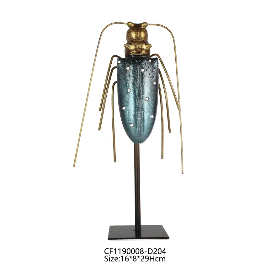 3D New Resin Beetles Sculpture Insect Home Decor with Metal Base Gifts