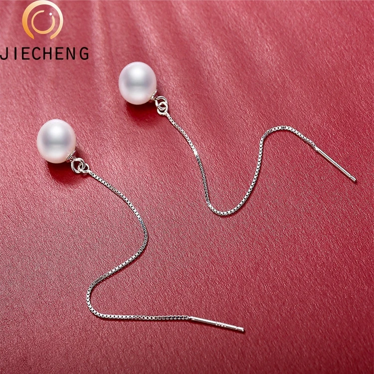 7-7.5mm aaaa 925 silver cultured hanging pearl earrings of pearl ear chain