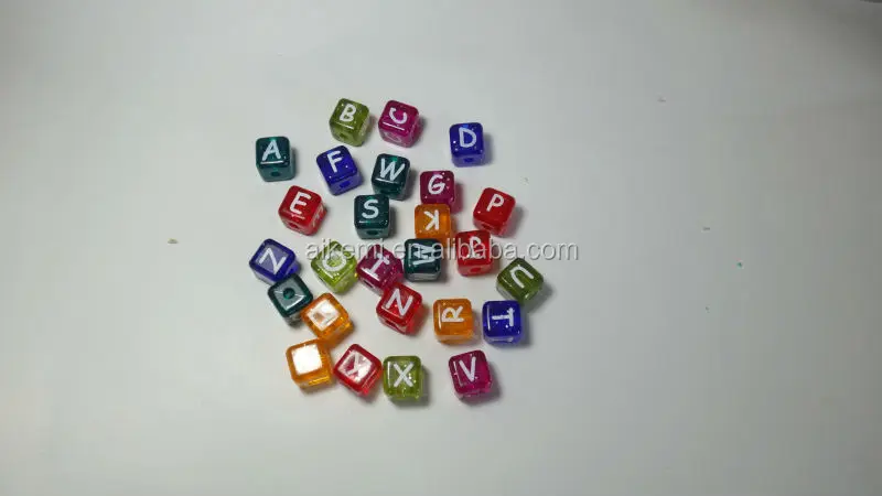 plastic cube alphabet letter beads,plastic single letter alphabet beads with vertical hole,souvenir plastic alphabet beads 12mm