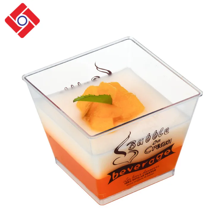 Eco-Friendly Plastic Square 200ml /7.0oz Clear Party Freeze Dessert Candy Mousse Cup Tiramisu