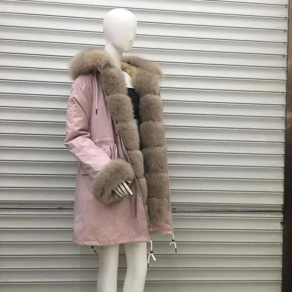 Raccoon Fur Hood/Collar Parka Removable rabbit fur Lining Parker Coat