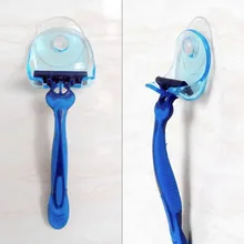 Clear Blue Plastic Super Suction Cup Razor Rack Bathroom Razor Holder Suction Cup Shaver Storage Rack