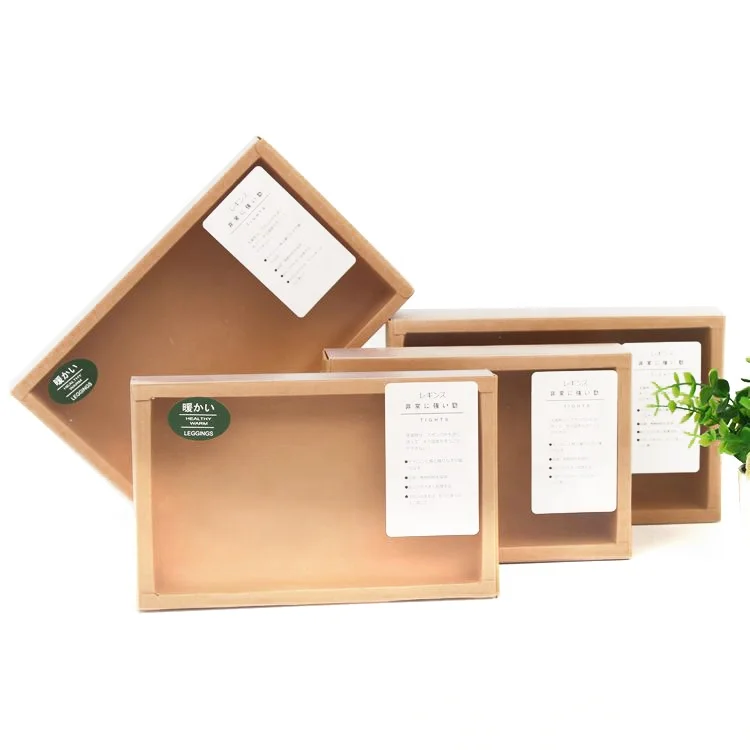 Custom Logo Kraft Paper Pie Gift Box Packing Pvc clear Window Underwear Recycled Sliding Cardboard Packaging Drawer Box