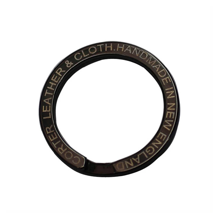 Custom logo brand name engraved flat keyring split key ring