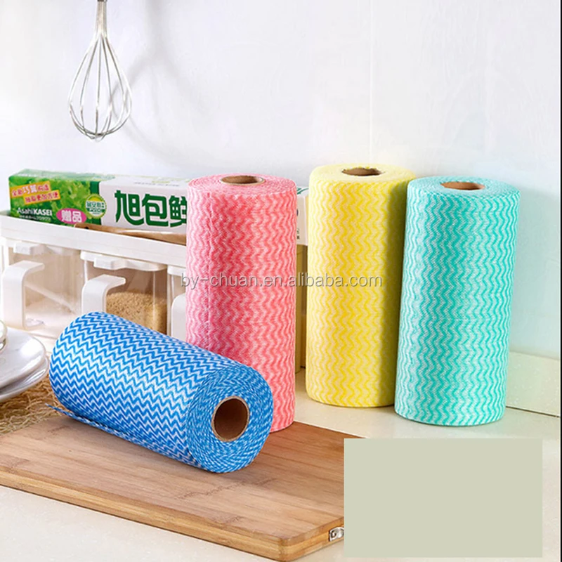 1 Roll Non-Woven Fabric Washing Cleaning Cloth Towels Kitchen Towel Disposable Striped Practical Rags Wiping Scouring Pad