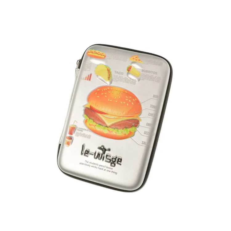 Пенал из ЭВА с принтом гамбургеров, изготовление карандашей из ЭВА под заказ, цветной кожаный пенал 3D с молнией