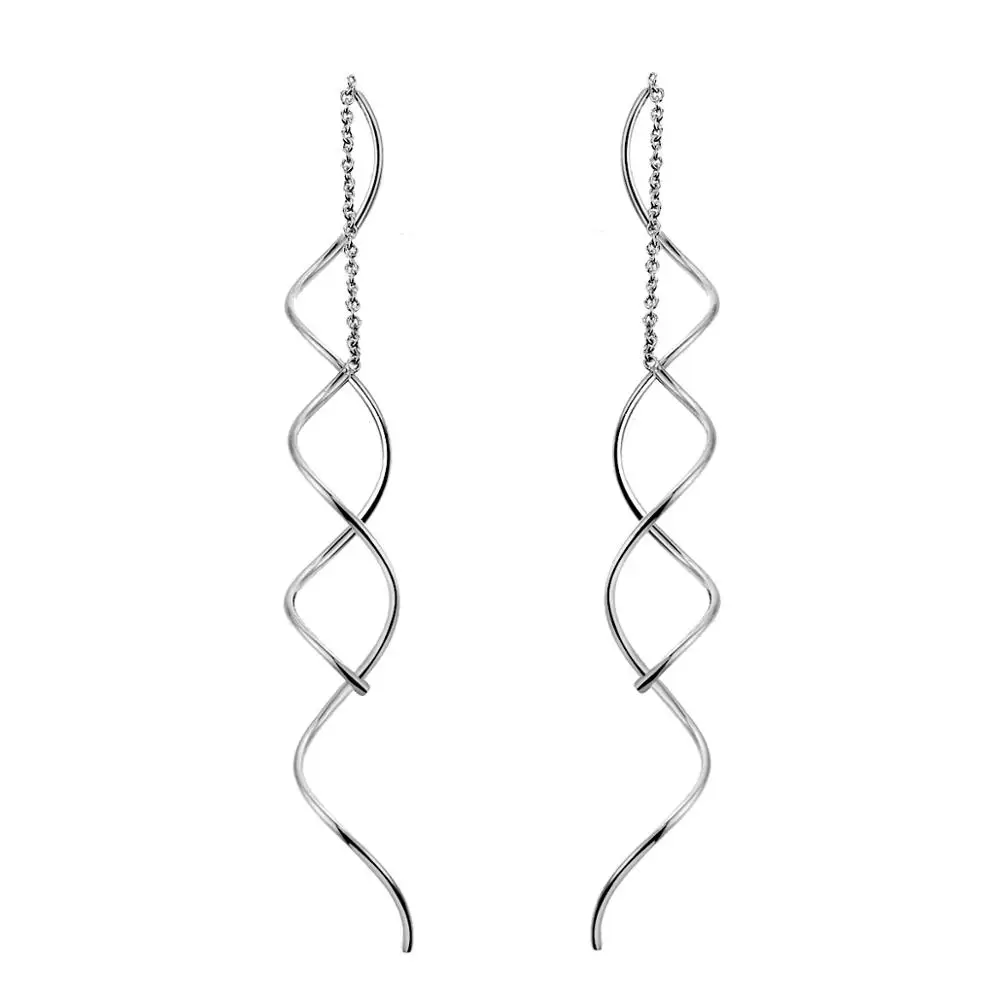 Top Quality Simple Spiral Ear Line Silver Color Pendant Earrings For Women Long Fashion Jewelry Wholesale E319