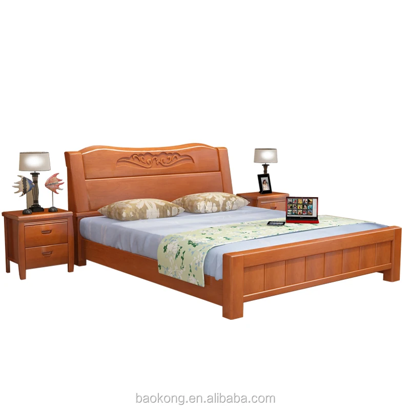 Luxury Solid Wood High Back Carved Headboard  Bed With Storage