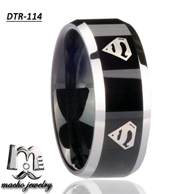 Оптовая продажа мужской моды черный супермен вольфрама кольцо с полированной центр