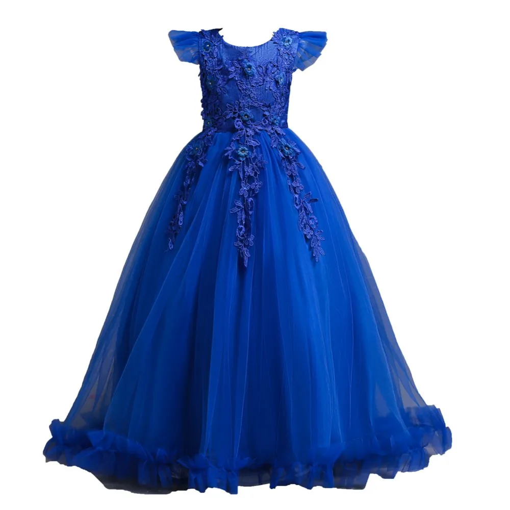Fancy little girls lace dresses flower girls dresses puffy party long ball gown for kids