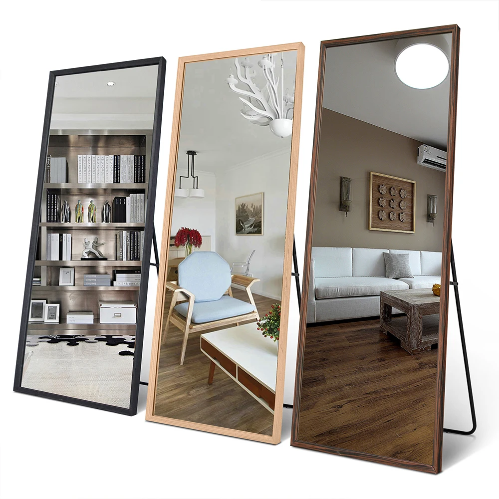 Simple wood floor mirror floor full length bedroom bracket fitting mirror wall mirror