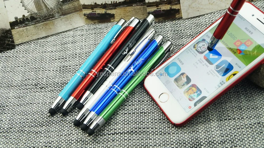 popular custom logo aluminium click rubber tip touch screen stylus refill ballpoint pen business
