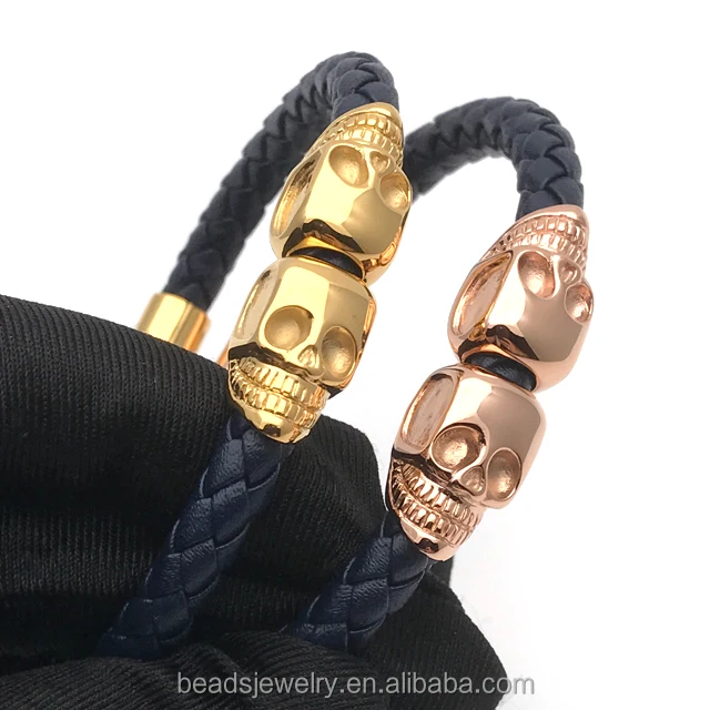 
Best selling products 2017 in USA of engravable bracelets northskull braided cow leather North skull bracelets 
