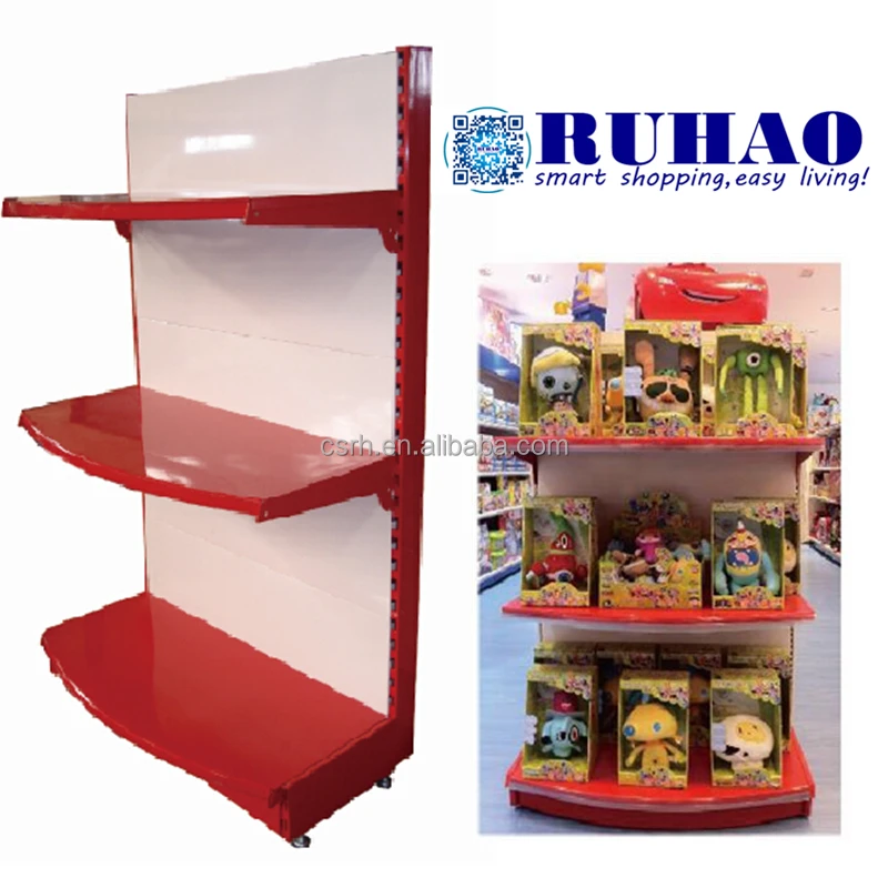 RH-H26 L900*W450*H1600mm*3layers    Red Round Display Rack  Supermarket Toy Display Shelf