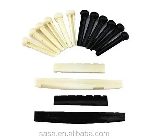 2 Sets Black and White Plastic Bridge Pins & Saddle & Nut Replacement Parts for Acoustic Guitar