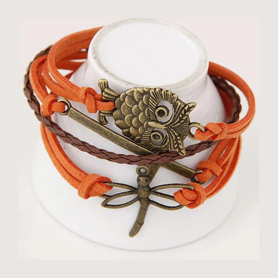 Hot Friendship Hand Multilayer Braided Bracelet, Customized Words,Owl, Dragonfly Heart Cross Bracelet