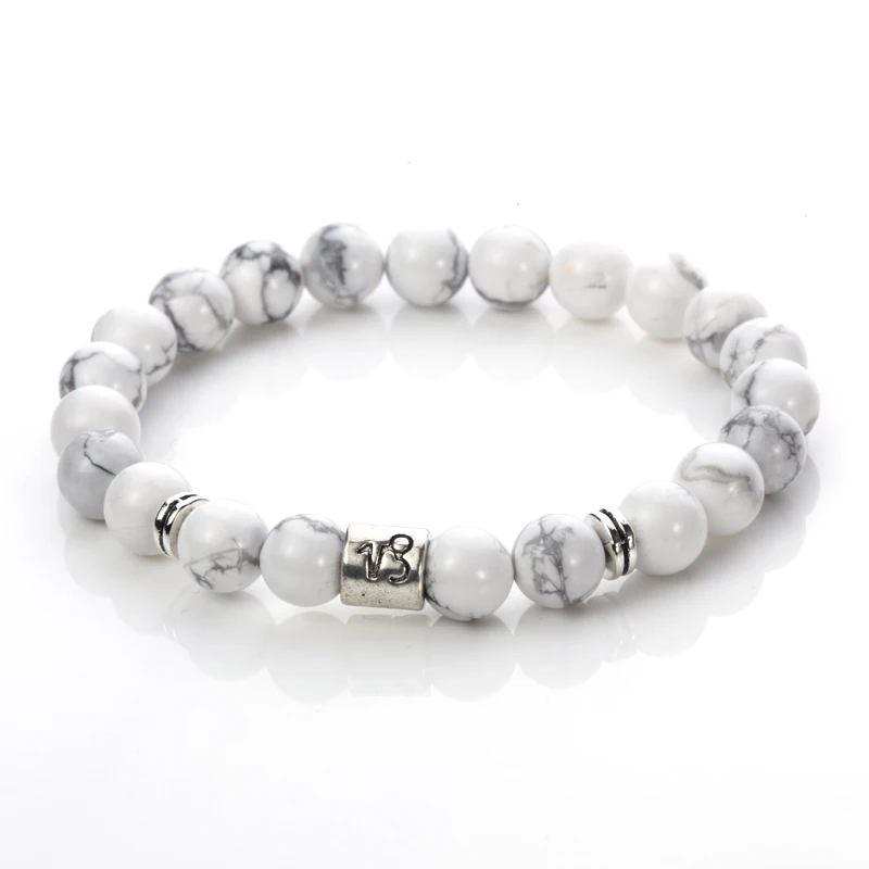 Beautiful Blue Agate Stone Pisces Sign Elastic Beaded Zodiac Bracelet