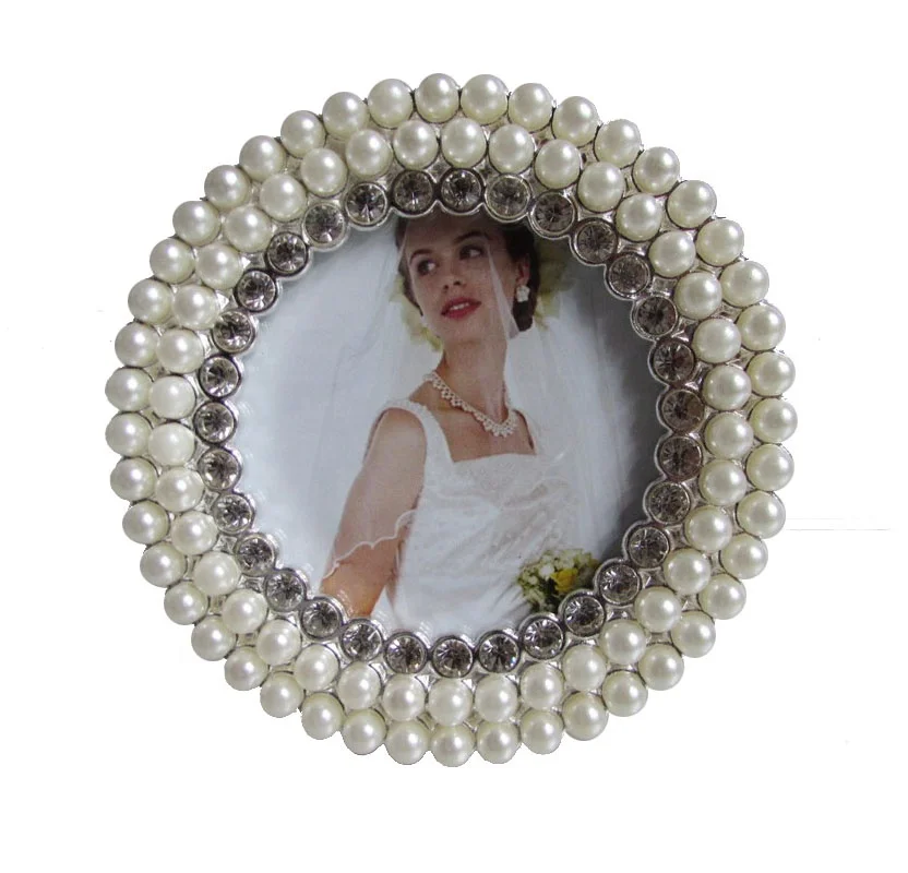 3x3 round pearl jewelled metal  picture frame gifts favor