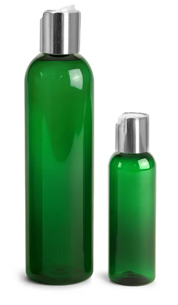 Plastic Bottles, Green PET Cosmo Rounds with Smooth Black Disc Top Caps,250ml plastic lotion bottle