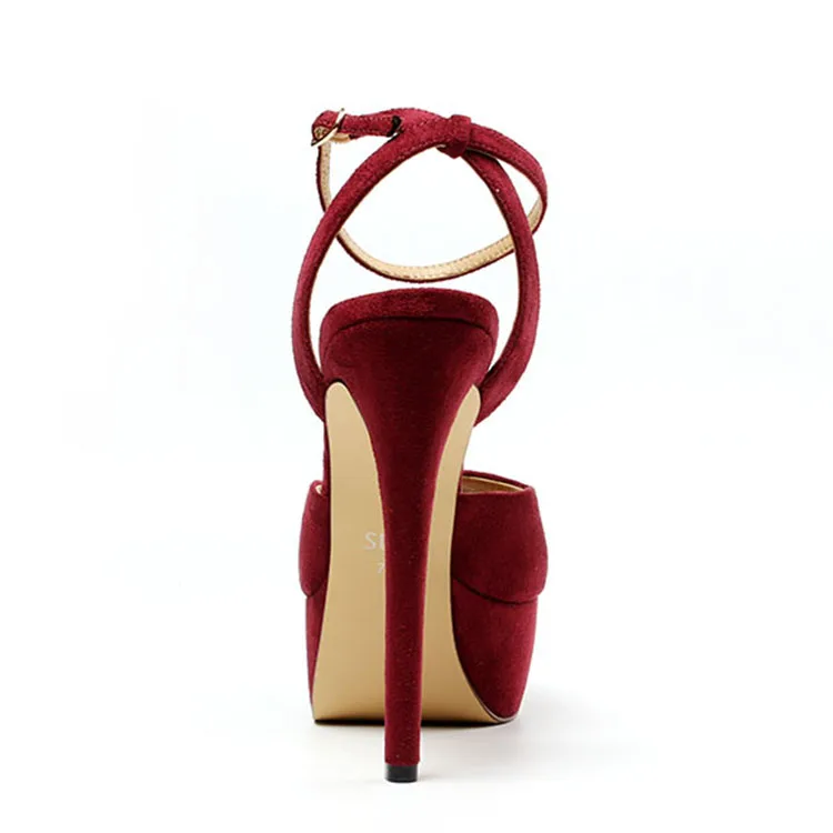 Fashion Sexy Platform Round Open Toe Suede Height Increasing Heels Sandals Shoes For Ladies