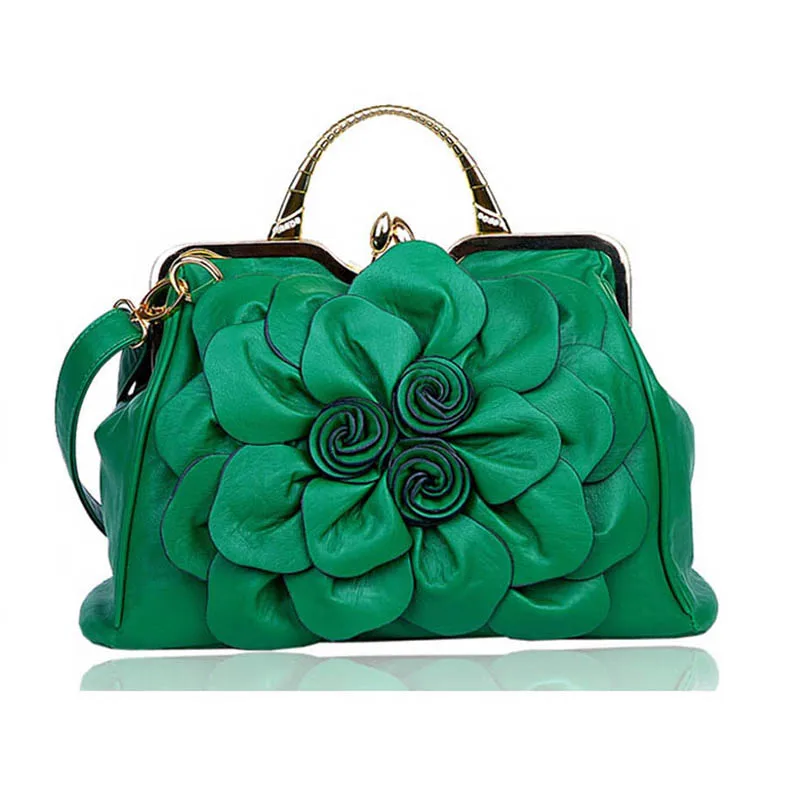 Classic large flower rose leather ladies handbag, office lady leather handbag