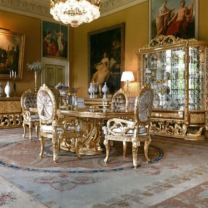 Bisini European Luxury Palace Handcarved Wooden Dining Room Set, Palace Dining Room Dining Table Furniture BF05-0322