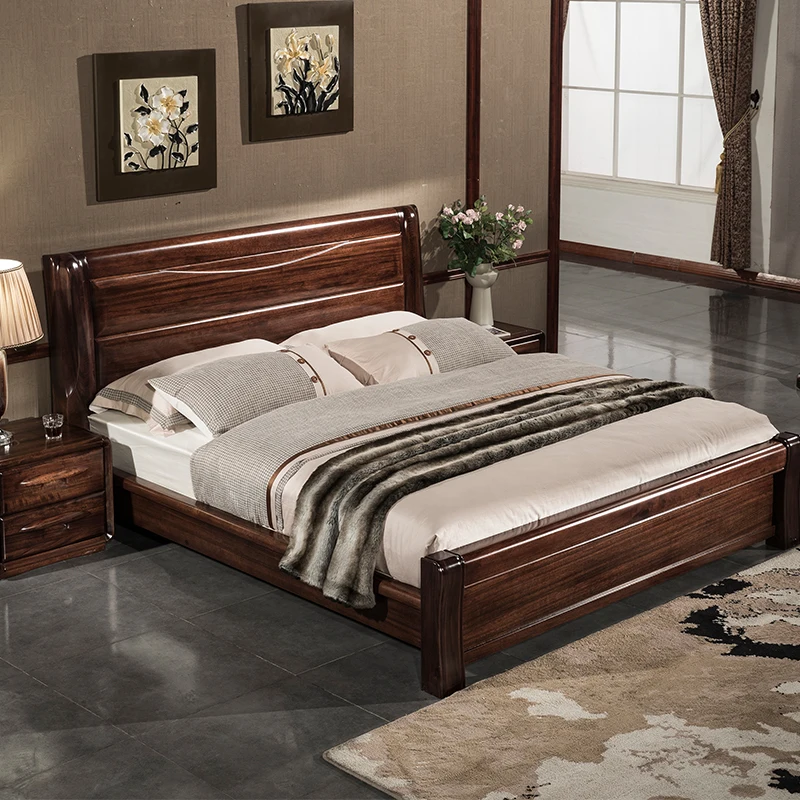 China Factory Fashionable Queen Bed Room Set With Night Table Wooden Frame Bed