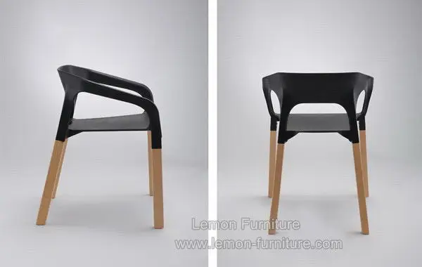Modern wholesale armrest wood leg stackable restaurant plastic chair