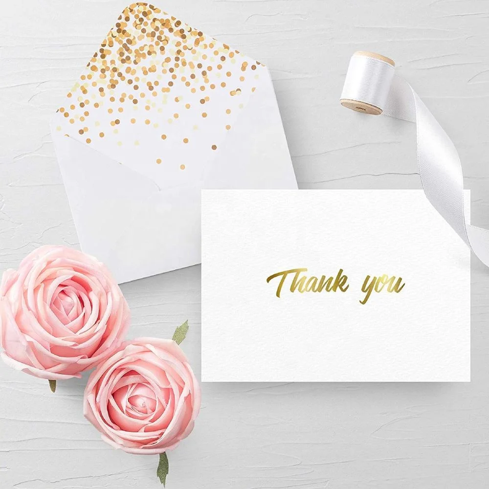 
Thank You Cards with Envelopes - Thank You Notes, white & Gold Foil - Blank Cards with Envelopes For Business, Wedding 