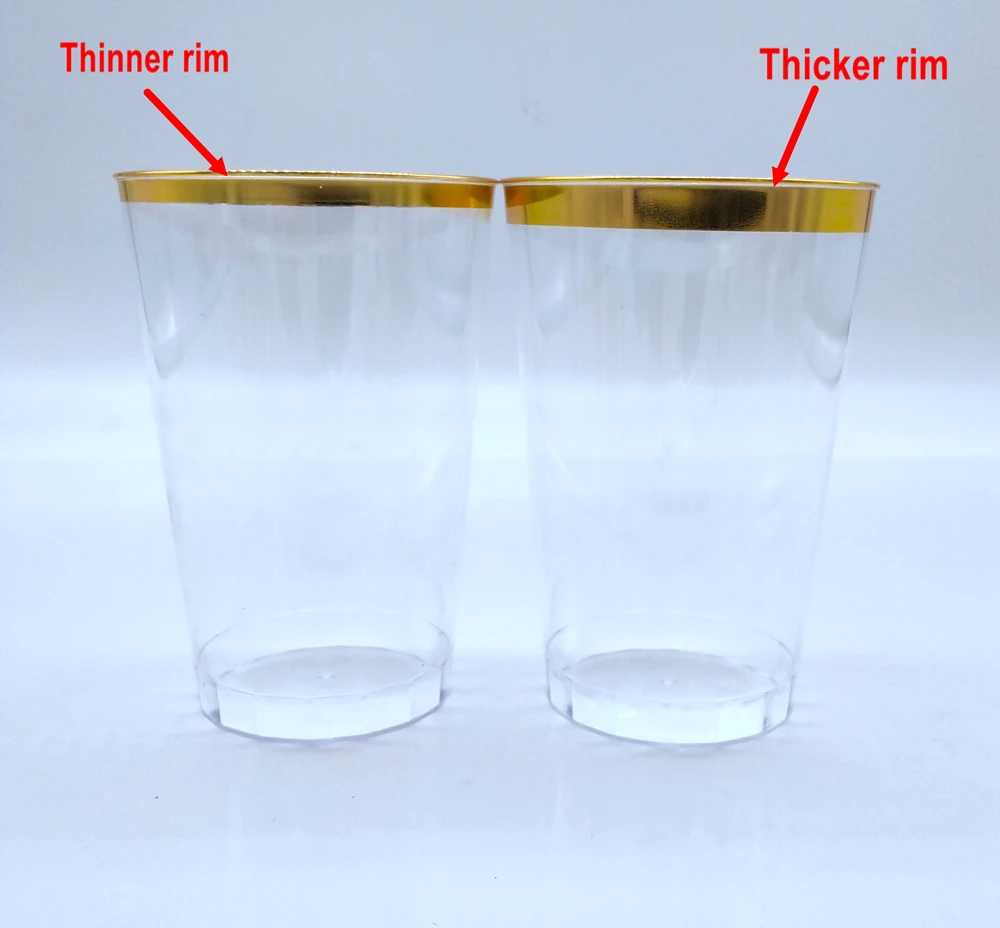 10 oz Plastic Disposable Rose Gold Trim Wedding and Party Tumblers plastic cups