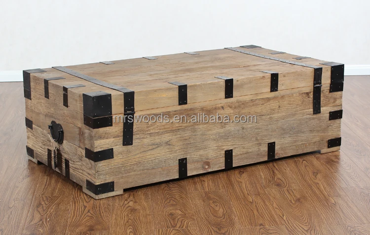 MRS WOODS Home Furniture Luxury Modern elm vintage style reclaimed wood trunk coffee table set