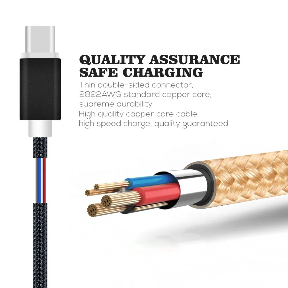 1M Nylon Braided USB C Type Cable Fast Charge For Samsung S9/S8/Note 9/Note 10/Pixel/LG V30 G6/OnePlus 5 3T USB 3.0 Cable 3.3FT