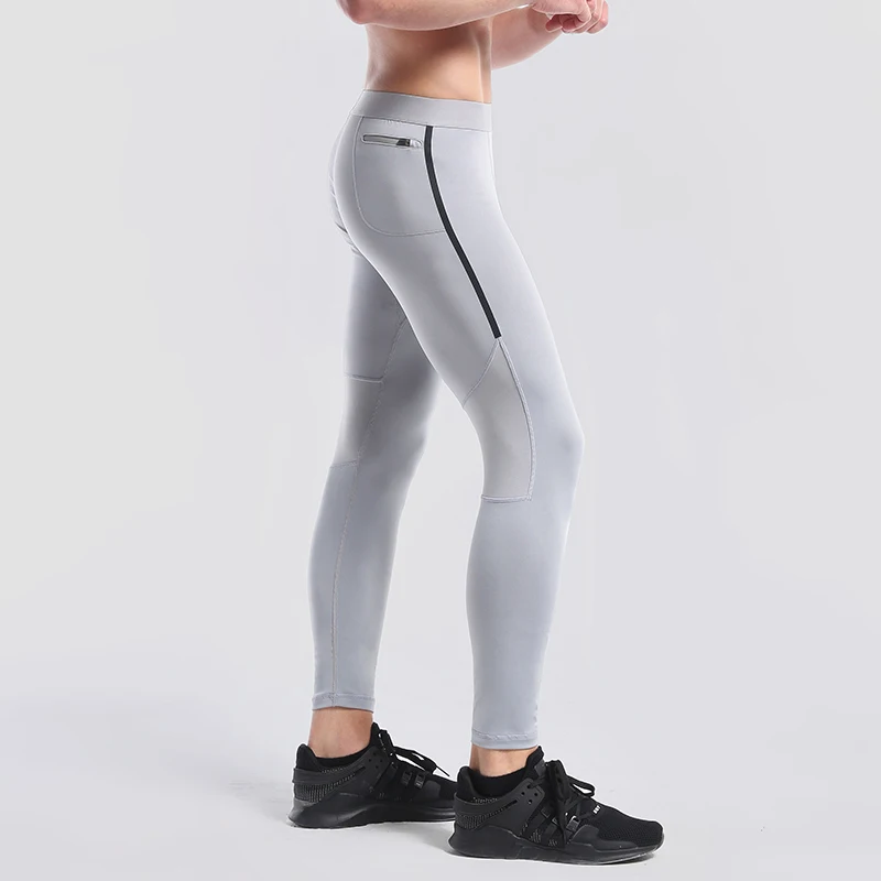 Wholesale GYM Leggings Blank Reflective Running Fitness Pants Pocket Skin Tight Leggings Men