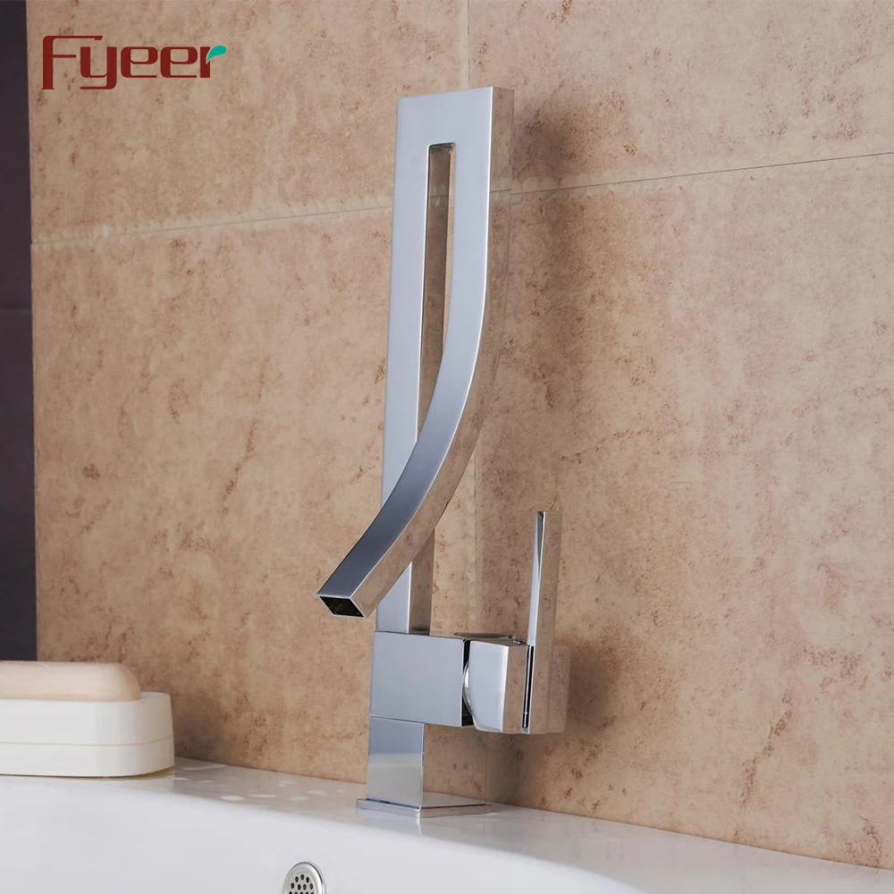 Fyeer Fashion Design Square  Chrome Plated Single Handle Brass Basin Faucet