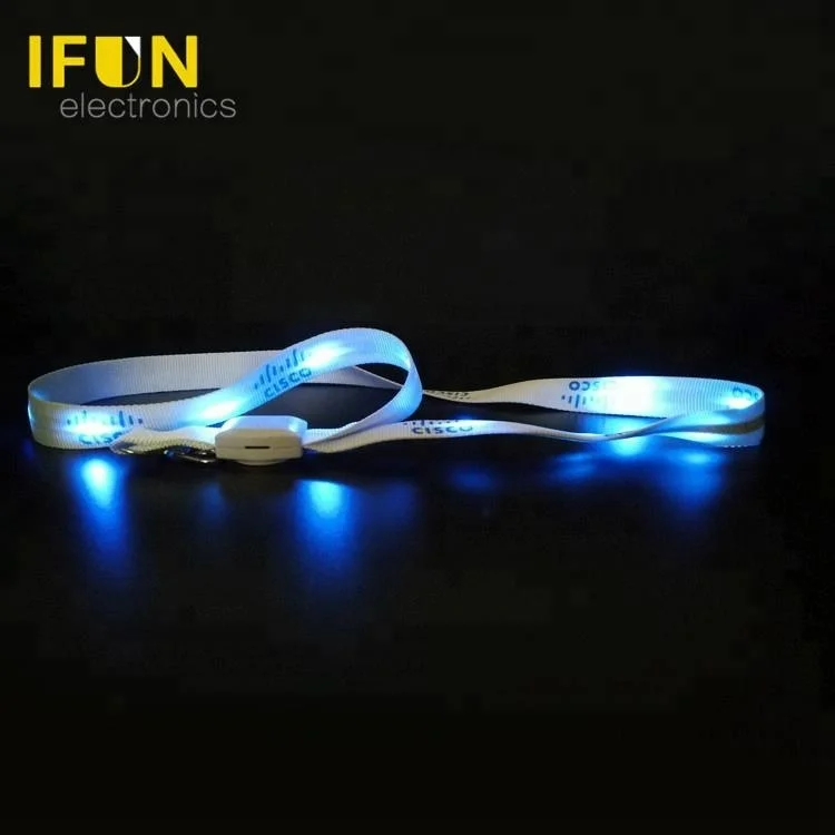 Hot Selling OEM Custom Printing Conference Parties Fabric Remote Controlled Flashing Light Up LED Lanyard