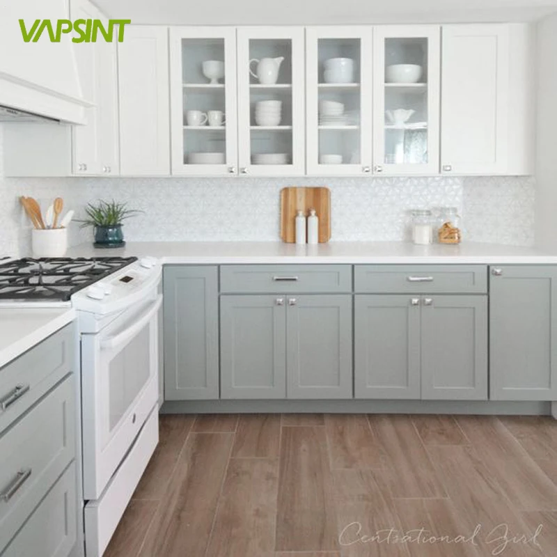 Customized  modern style pvc grey kitchen cabinets