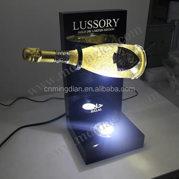 Acrylic Sparkling Golden Wine Bottle Rotating Display Stand for expositor